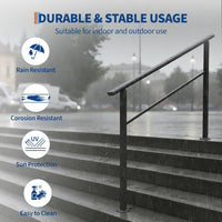 Garvee Pasamanos Largo de 5 Peldaños Pack de 2 Unidades Ajustable de Metal con Revestimiento de Polvo para Zonas Exteriores Negro