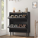 Garvee Gabinete para Zapatos con 2 Cajones Abatibles Organizador Ajustable Madera Negro para Entrada y Sala 88 × 27 × 95 cm - Negro