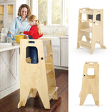 Garvee Trittleiter De Madera Para Niños - Escalera Ajustable 3 Alturas, Barandilla De Seguridad, Plataforma Antideslizante, Pizarra Integrada, Estable Y Versátil Para Cocina Y Baño