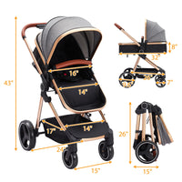 Garvee Cochecito para Bebé 2 en 1 Alto Visión S500 Upgrade, Plegable y Ligero, Sistema de Viaje Compacto, Chasis de Aleación de Aluminio,  Modelo Cuna,Dirección Regulable, Oro & Negro