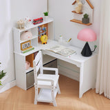 Garvee Set de Escritorio y Silla Infantil para Niños 3-8 Años, Seguro y Resistente, MDF, Gran Capacidad de Almacenaje, Fácil Montaje, Estudio en Casa, Blanco - Blanco