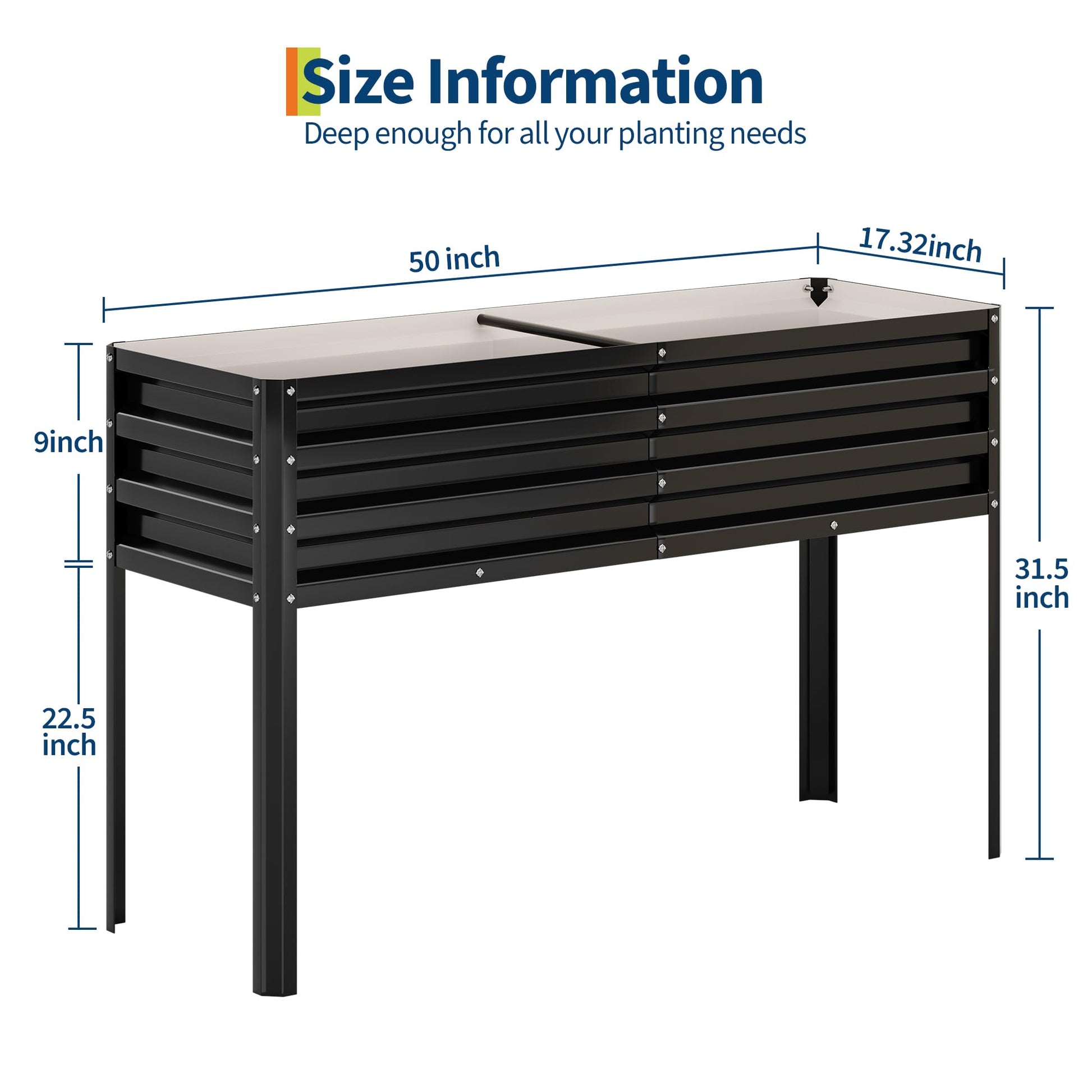 Garvee Huerto Elevado Galvanizado con Sistema de Autorriego y Estructura Reforzada, para Jardín y Patio, Acero Resistente, Modular, Drenaje Ajustable, 81cm, Color Negro