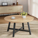 Garvee mesa de café redonda 91.4cm con patas ajustables y engrosadas, madera con vetado, estilo industrial para sala de estar, grande, Marrón - Marrón