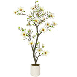 Garvee Planta Artificial Magnolia 150cm Maceta Blanca Realista Duradera Hogar Oficina Blanca - Blanco