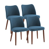 Garvee Juego de 4 Sillas de Comedor de Lino con Respaldo de Ala, Cojines Gruesos, Patas de Madera para Cocina y Sala, 42×47×78 cm, Gris - Azul