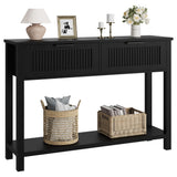 Garvee Mesa Consola de Entrada Rústica de 109 cm con 2 Cajones y 2 Niveles, MDF Duradero, Estilo Campestre para Sala y Recibidor, Marrón Burlywood - Negro