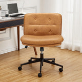 Garvee Silla de Oficina Sin Brazos con Ruedas, Ajustable en Altura, Tapizada en PU, para Oficina y Dormitorio, Compacta, Color Negro - Marrón