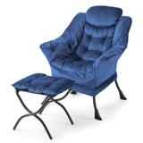 Garvee Sillón Lazy Con Otomana, Tela Transpirable, Estructura Acero, Diseño Ergonómico Para Sala Y Oficina, Grande, Gris - Azul-58
