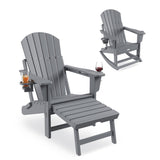 Garvee Silla Adirondack 4 en 1 con Reposapiés Retráctil y Portavasos para Patio y Jardín, Plegable, HDPE Resistente, Color Natural - Gris