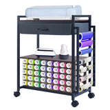 Garvee Carro Organizador De Manualidades Con Ruedas, Soporte Para Rollos De Vinilo, Mesa Para Prensa De Calor, MDF Y Metal, Cajón Y Ganchos Laterales Para Taller De Manualidades - Negro