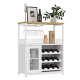 Garvee Armario vino 3 niveles metal PB MDF estante extraíble soporte copas puerta malla resistente versátil interior cocina comedor blanco - Blanco