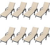 Garvee Silla Lounge Exterior Ajustable con Tela Textilene, Respaldo 5 Posiciones, Estructura Metlica para Patio y Piscina, Khaki, Set de 8 - Caqui