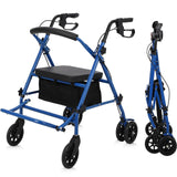 Garvee Rollator Transporte 2 en 1 Aluminio Doble Plegado Asiento Comfort Frenos Seguros Ruedas Todo Terreno para Adultos Mayores Uso Exterior Azul & Negro - Auzl & Negro