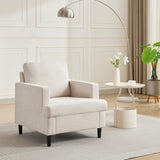 Garvee Silla Acento Moderna de Medio Siglo con Tela de Lino Transpirable, Estructura de Madera Sólida para Sala y Oficina, Beige - Beige