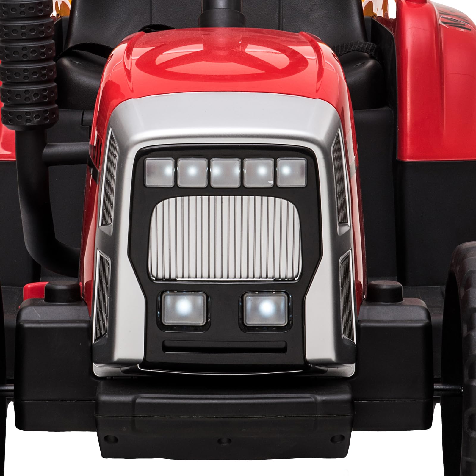 Garvee Tractor Eléctrico 12V, Remolque Extraíble, Luces LED y Bluetooth, 3-7 años, Jardín, Rojo