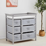 Garvee Mesa Cambiadora para Bebé con 6 Cajones, Barra de Seguridad, Almohadilla Impermeable, Madera Maciza, Ideal para Habitaciones Infantiles, 34x19x34, Color Fresco - Gris