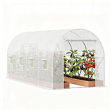 Garvee Invernadero Exterior Túnel 445x195x192 cm con Puerta de Malla y 8 Ventanas, Estructura Acero Galvanizado, Cubierta PE Blanca para Jardín y Agricultura