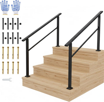 Garvee Barandilla para Escalera de 4 Peldaños Pack de 2 Unidades Sistema de Seguridad Robusto para Pasillos y Entradas Negro