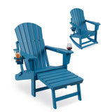 Garvee Silla Adirondack Mecedora Plegable 4-en-1 con Reposapiés Retráctil y Portavasos para Patio y Jardín, HDPE Resistente, Base Desmontable, Negro - Azul
