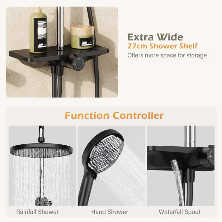Multifunción: 3 modos de chorro + estante práctico