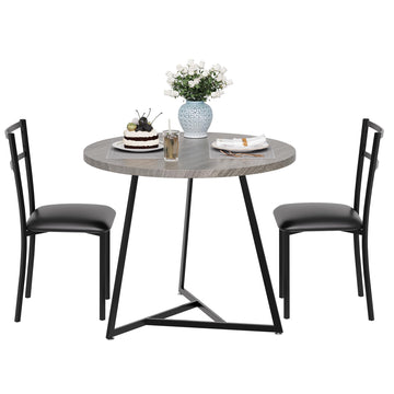 Garvee Conjunto de Comedor para 2 con Sillas Tapizadas y Mesa Redonda, Estructura Metálica Resistente, para Cocina y Apartamento, 80×80×75 cm, MDF Premium