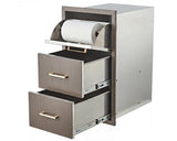 Garvee Cajones Triples de Acero Inoxidable 304 con Portarrollos para Diseño de Islas de Cocina y Parrilla 43x76x53cm Grano de Madera - Grano Gris