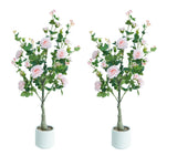 Garvee Árbol De Rosas Artificiales Blancas 120 Cm Con Maceta Blanca Para Decoración Interior, Realista Y Sin Mantenimiento - Rosa-2 piezas