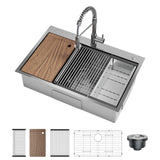 Garvee Fregadero de Cocina Empotrado 33x22x9 Acero Inoxidable 304 con Grifo Extraíble para Cocina Moderna - Plata