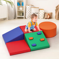 Garvee Bloques de Escalada de Espuma para Niños de Cuero PU, Set de 5 Piezas Seguras y Antideslizantes, 180x51x38cm, Juego Activo para Diversión Interior