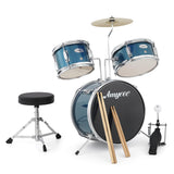 Garvee Set de Batera Infantil de 3 Piezas, Kit de Percusin Azul para Nios con Taburete y Baquetas, Ideal para Regalo y Aprendizaje Musical en Casa - Azul