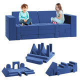 Garvee Sofá Modular Infantil 22 Piezas Seguro y Versátil Terciopelo Espuma Fundas Lavables para Cuarto de Juegos - Azul