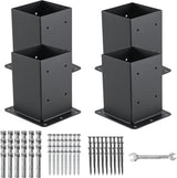 Garvee Base De Poste De Acero 2mm Para Deck 6x6 - Soporte Cuadrilateral Reforzado Negro Para Terrazas Y Pérgolas