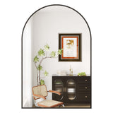 Garvee Espejo de Baño de Pared Arqueado, Aluminio y Vidrio Templado, Resistente a la Oxidación, Diseño Elegante, Deseneblado Rápido, Instalación Fácil - Negro