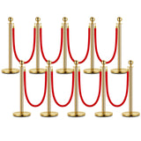 Garvee Set De 10 Postes Y Cuerdas De Terciopelo Rojo, Acero Inoxidable, Base Antideslizante Para Eventos Y Hoteles, Montaje Fácil - Dorado-10