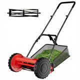 Garvee cortacésped manual a batería 41cm con Sistema de 5 Cuchillas, Marco de acero, altura ajustable, mango ergonómico y recogedor de césped 7.9 Gal - jardines pequeños Verde - Rojo