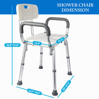 Garvee Asiento de Ducha U con Respaldo y Reposabrazos Ajustable Aluminio Plastic Antideslizante Ligero Robusto Manual en Idioma Local Ancianos, Personas con Movilidad Reducida Baños, Espacios Residenciales Plateado