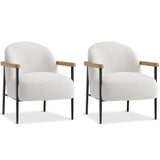 Garvee Sillón Acento Mid-Century en Tela Teddy con Marco Metálico y Brazos de Madera para Sala y Dormitorio, Pies Ajustables, Color Suave - Blanco