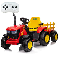 Garvee Tractor Eléctrico 12V, Remolque Desmontable, Doble Motor 35W, Bluetooth, 3 Velocidades, Luces LED, Control Remoto, 3-6 años, Jardín y Patio, Rojo