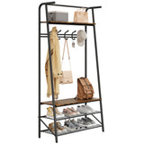 Garvee Perchero Entrada MDF y Metal Minimalista Banco Estante Zapateros 6 Ganchos Simples 80cm Ancho Negro & Marrón - Negro & Marrón
