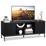 Garvee Mueble TV Fluted para TVs de 165 cm - Diseño Moderno Negro con Puertas Correderas y Gabinetes Espaciosos - Madera y Hierro para Sala y Dormitorio