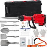 Garvee Martillo Demoledor Eléctrico 2200W con Amortiguación de Vibraciones Motor Potente Cincel de Acero Aleado Conjunto de 6 Piezas 65A para Demolición de Concreto para Obreros Constructores Obra Civil y Reformas - Rojo