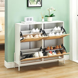 Garvee Armario zapatero MC 4 puertas abatibles ratán 8 estantes metálicos 100x24x88cm interior entrada pasillo blanco+roble - Blanco & Roble