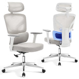 Garvee Silla de Oficina Ergonómica con Respaldo Alto de Malla, Soporte Lumbar, Reposabrazos 3D y Reposacabezas Ajustable, 136 kg, Gris y Blanco - Gris