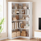 Garvee Estantería Esquinera de MDF y PB de 5 Niveles, 184.91cm, Diseño en L con Panel Medio, para Sala y Dormitorio, Blanco - Blanco-1
