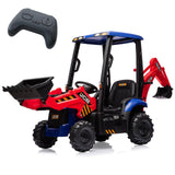 Garvee Electrotractor 12V 4-en-1, Bagger y Bulldozer, Control Remoto 2.4GHz, Ruedas EVA Antideslizantes, Seguro, 3-6 años, Aire Libre, Azul - Rojo