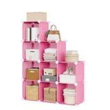 Garvee Organizador Modular 9 Cubos de Plástico con Estructura de Alambre, Apilable para Hogar y Oficina, Versátil y Seguro, Color Negro - Rosa