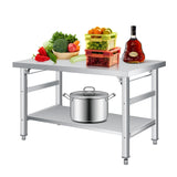 Garvee mesa plegable de acero inoxidable 91.4x61.0cm - doble nivel, estante ajustable, resistente, compacta para cocina, taller, garaje - Sin Ruedas