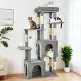 Garvee Árbol para Gatos Multi-Niveles 155 cm para Gatos Grandes, Torre Resistente con Percha Extra Grande, Gris Claro - Gris Claro