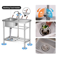 Garvee Fregadero de Acero Inoxidable 304 Independiente Gran Cubeta Grifo Giratorio 360° Tubo de Desagüe Resistente a la Oxidación para Hogar y Comercio Cocina y Exterior 76 × 41 × 76 cm Acero Pulido