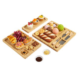 Garvee Tablas de Charcutería 3 en 1 de Bambú - Juego Grande con Cuchillos - Diseño Apilable Magnético para Fiestas - 64×32 cm - Natural